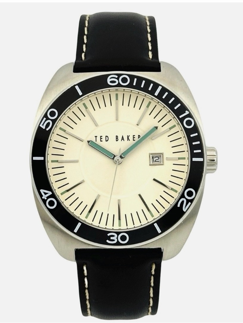 Ted Baker Black Strap Cream Dial Watch with Teal-Accent Hands
